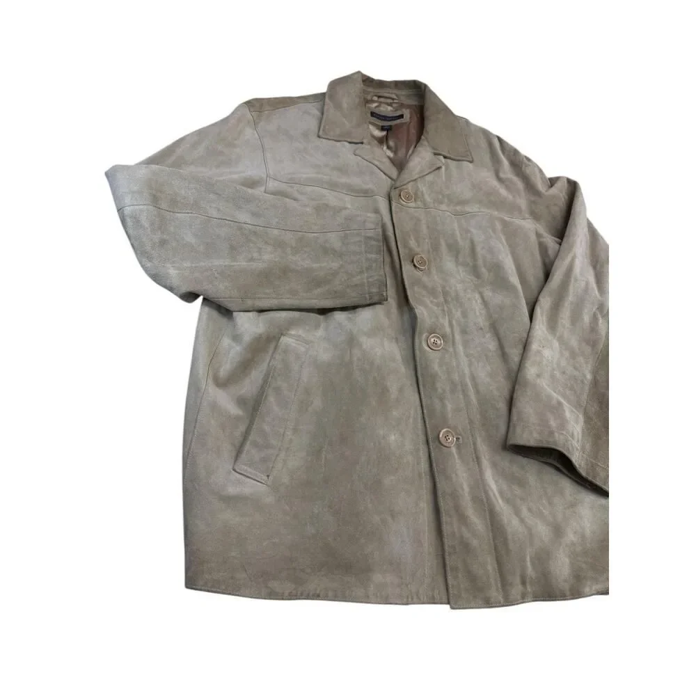 Banana Republic Men’s Suede Shirt Jacket Beige Olive Green Size L Button Up